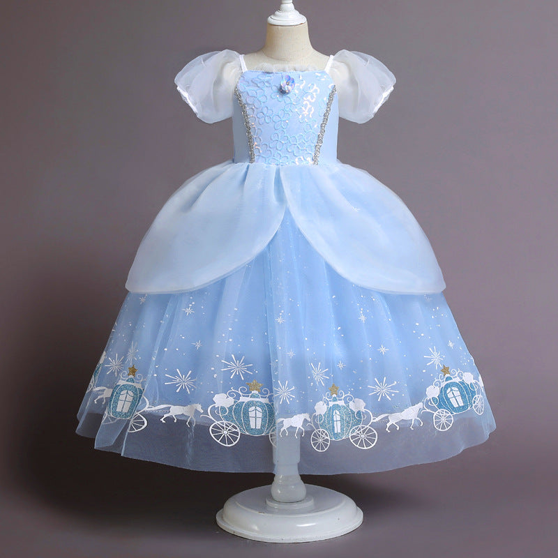 New Cinderella Princess Long Sleeve Girl Costume Dresses For Cosplay Party Holiday