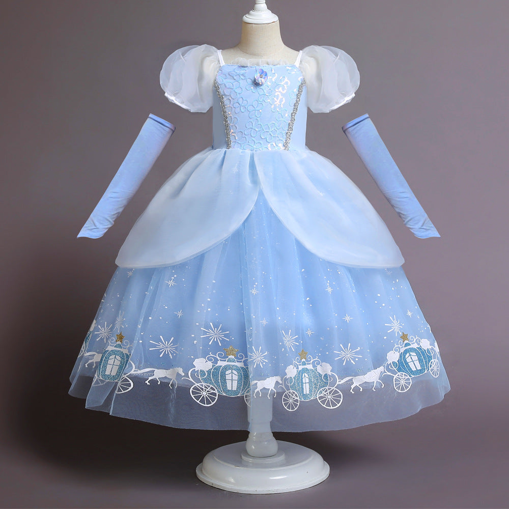 New Cinderella Princess Long Sleeve Girl Costume Dresses For Cosplay Party Holiday