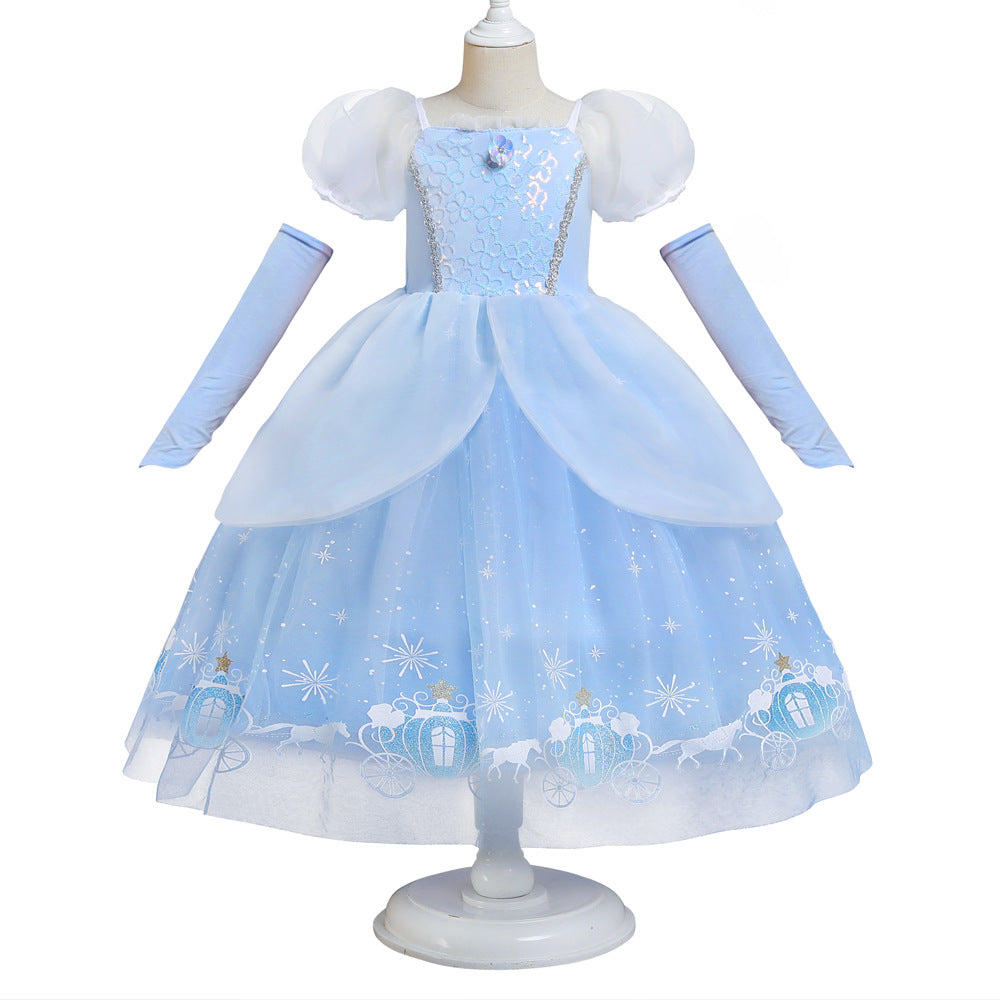 New Cinderella Princess Long Sleeve Girl Costume Dresses For Cosplay Party Holiday