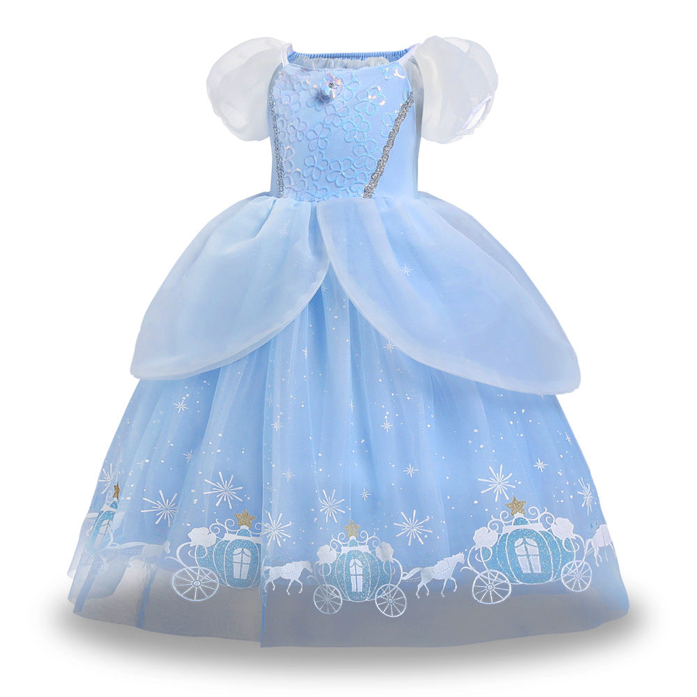 New Cinderella Princess Long Sleeve Girl Costume Dresses For Cosplay Party Holiday