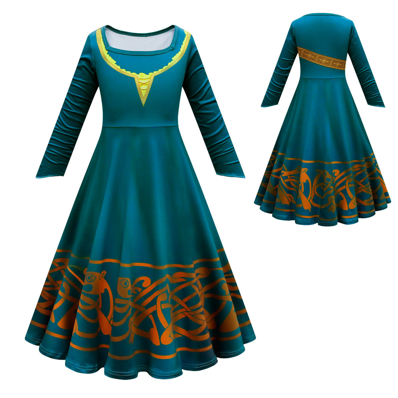 Brave Princess Merida Kids Girl Costume Dress With Cape and Shoulder bag
