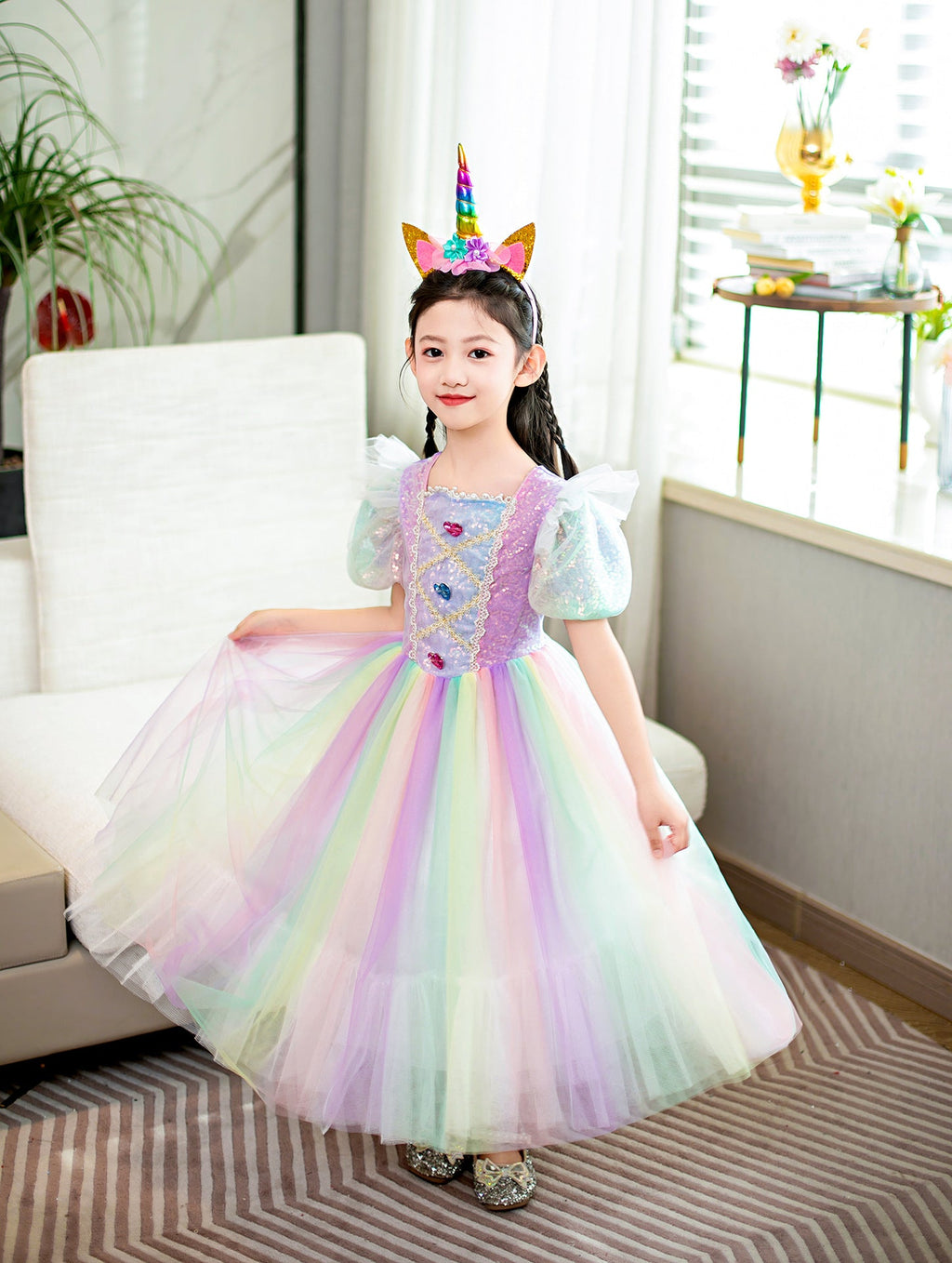 New Unicorn Toddler Kids Rainbow Princess Costume Dresses For Girls