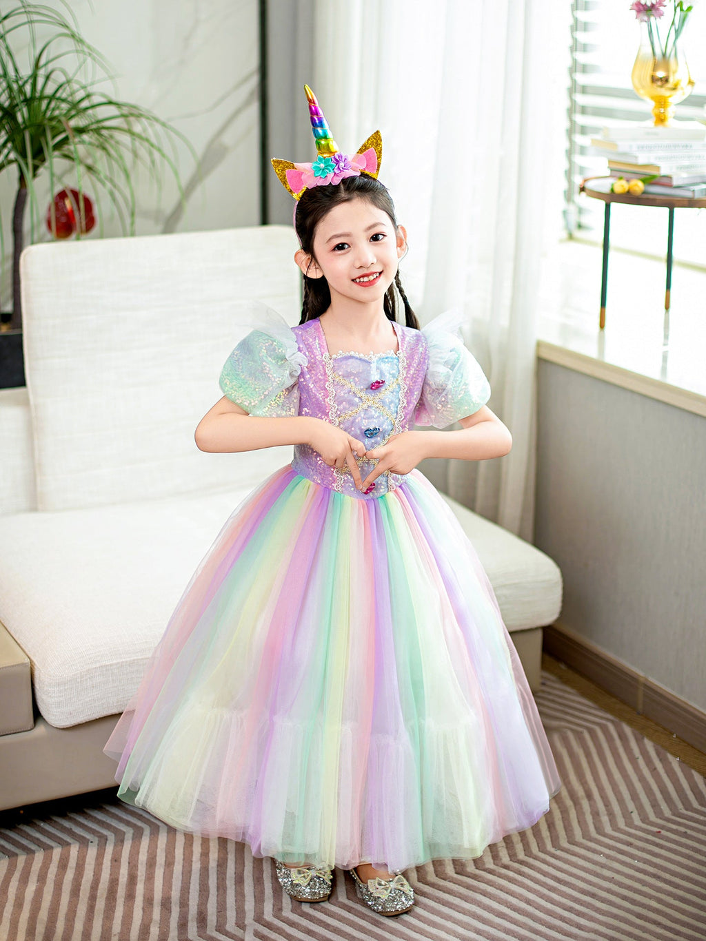 New Unicorn Toddler Kids Rainbow Princess Costume Dresses For Girls