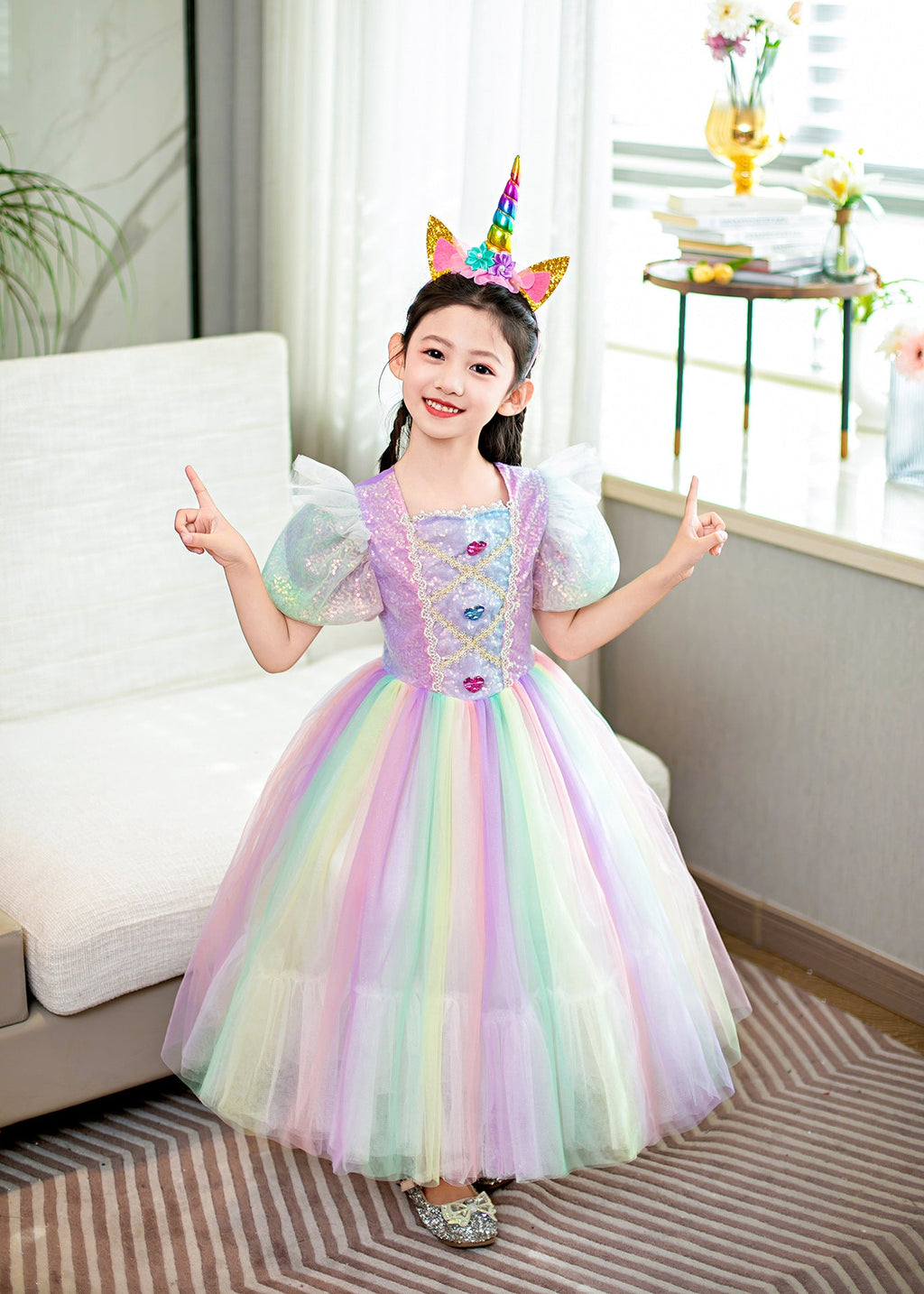 New Unicorn Toddler Kids Rainbow Princess Costume Dresses For Girls