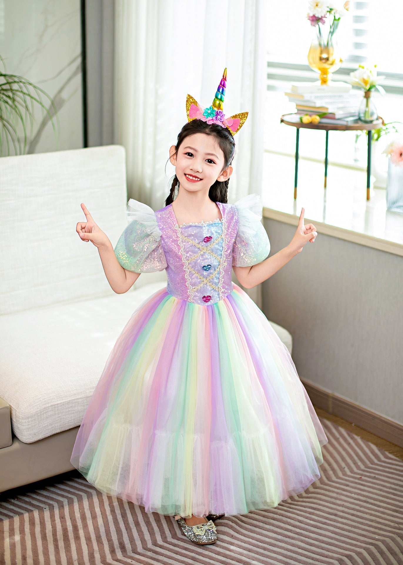 New Unicorn Toddler Kids Rainbow Princess Costume Dresses For Girls