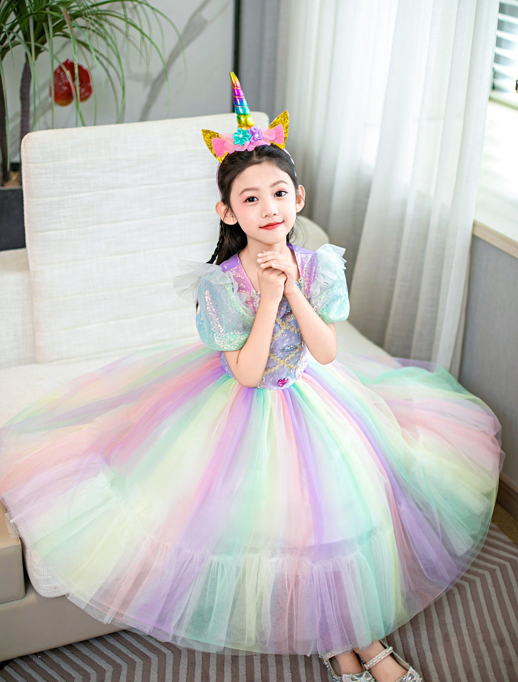 New Unicorn Toddler Kids Rainbow Princess Costume Dresses For Girls