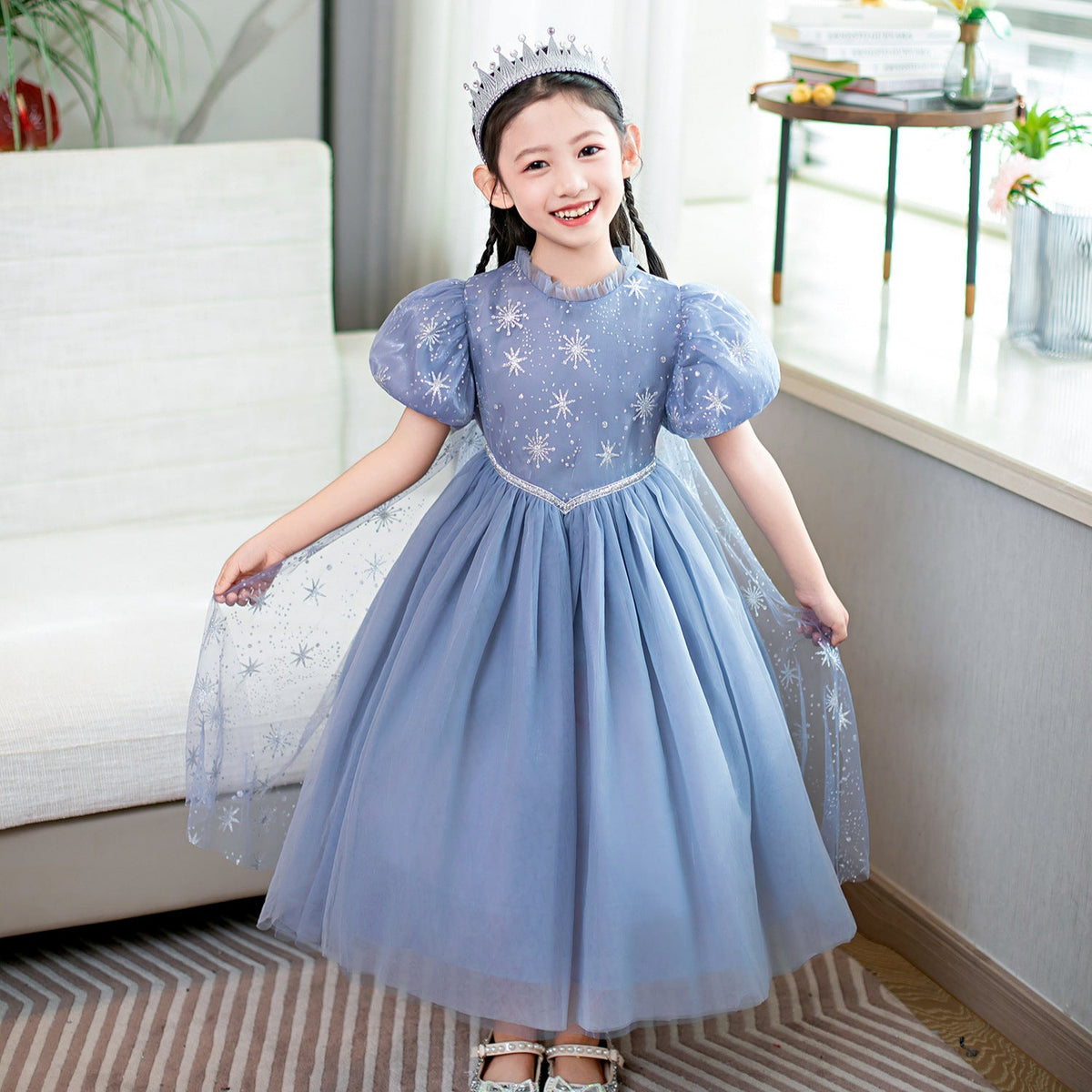 New Elsa Costume Girl Dress Pearl Cosplay Party Holiday Wedding Dress
