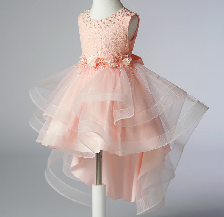Flower Girl Dress Lace Pearl Wedding Dress Princess Dress Trailing Birthday Costume Party Holiday