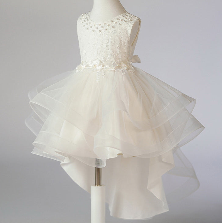 Flower Girl Dress Lace Pearl Wedding Dress Princess Dress Trailing Birthday Costume Party Holiday
