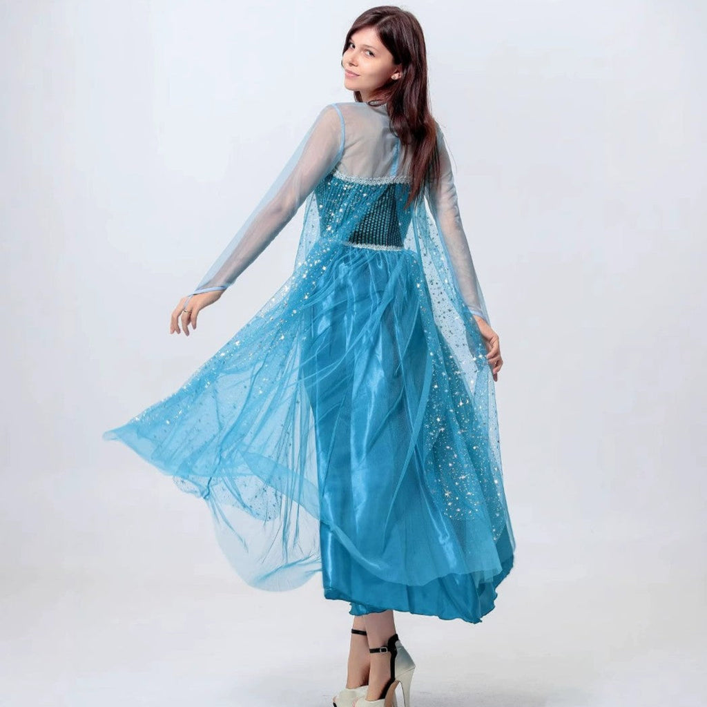 Frozen 2 Elsa Princess Dresses With Cape Women Halloween Costume Adult Cosplay