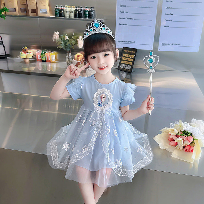Elsa Lace Dress New Girl Dress Bow Toddler Princess Costume For Casual Wear Holiday Birthday Party