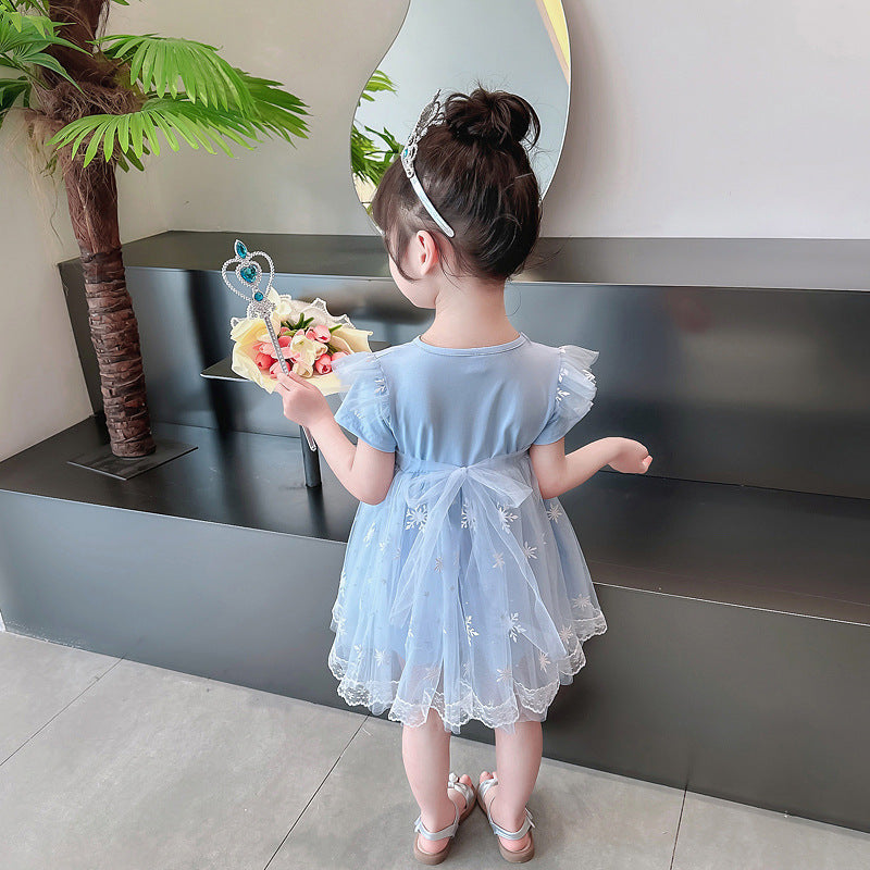 Elsa Lace Dress New Girl Dress Bow Toddler Princess Costume For Casual Wear Holiday Birthday Party