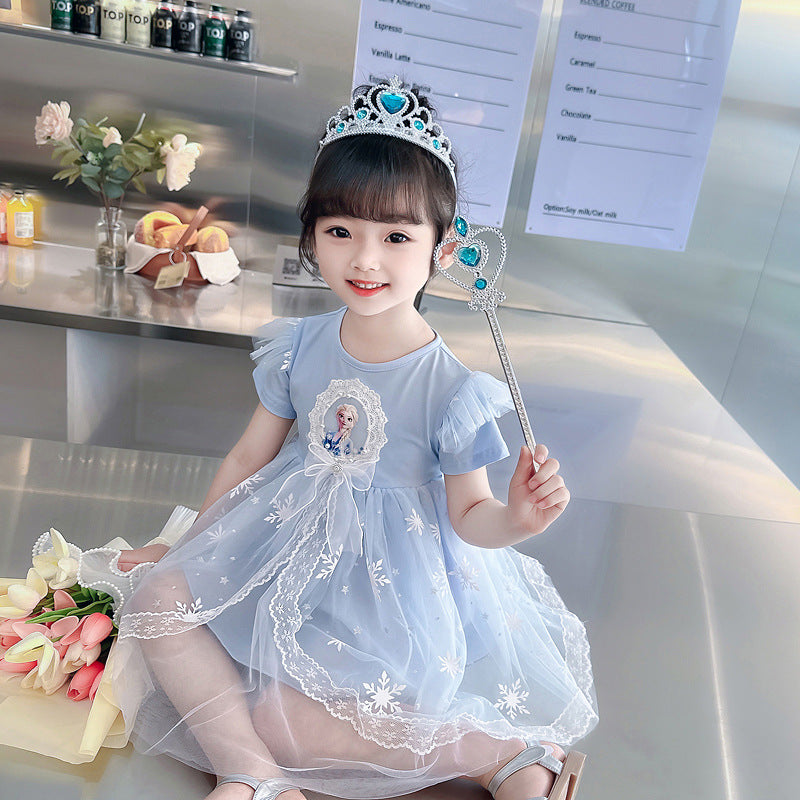Elsa Lace Dress New Girl Dress Bow Toddler Princess Costume For Casual Wear Holiday Birthday Party