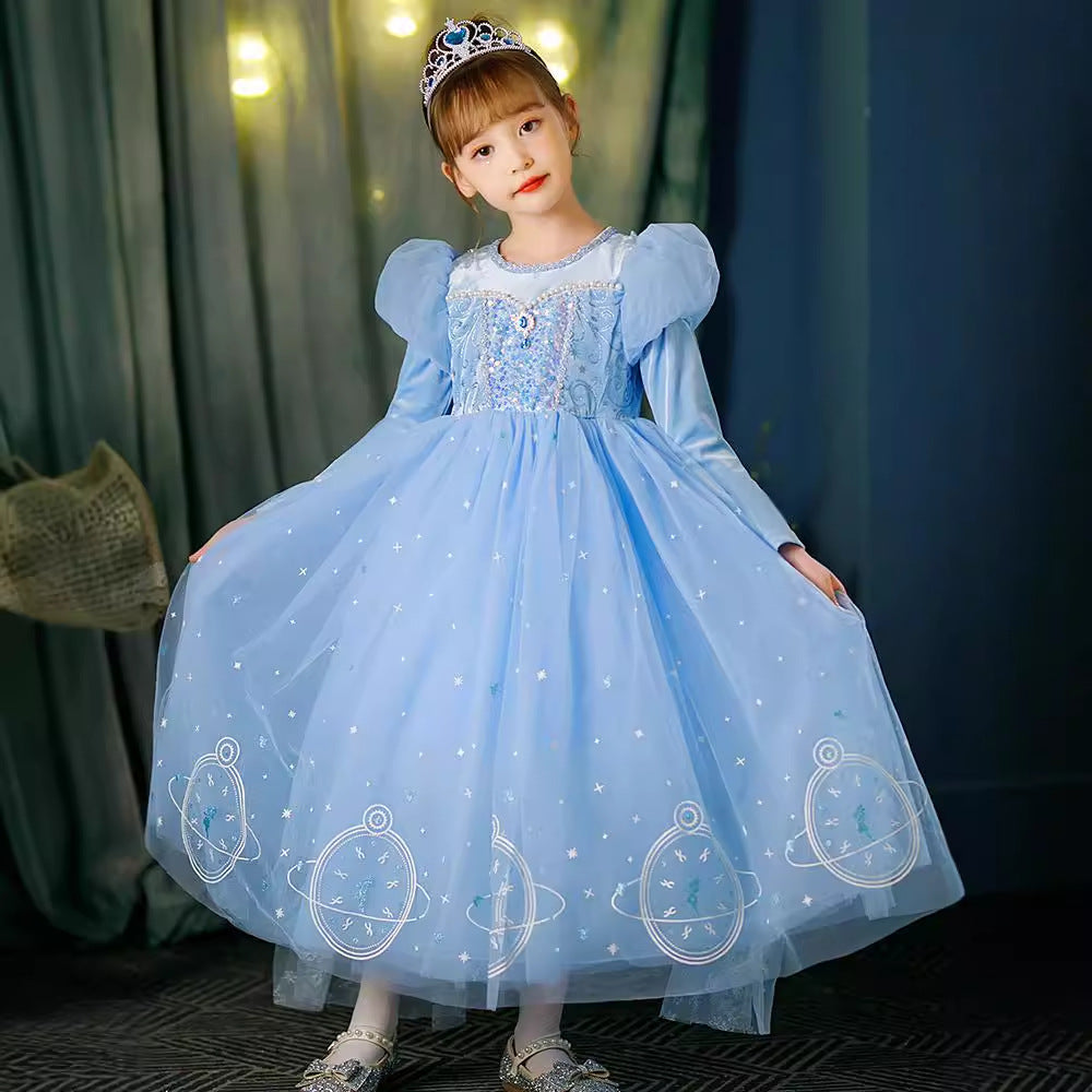 New Elsa Sparkly Costume Dress With Cape For Girls
