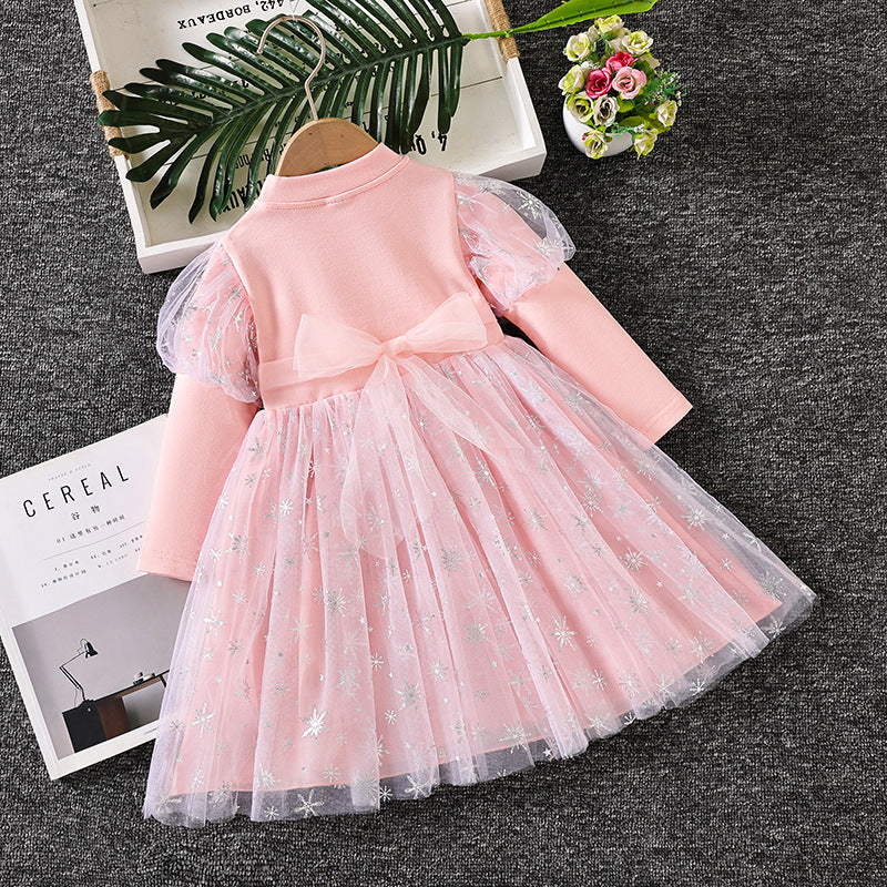 Elsa Lace New Girl Dress Bow Puff Toddler Princess Costume For Casual Wear Holiday Party Birthday