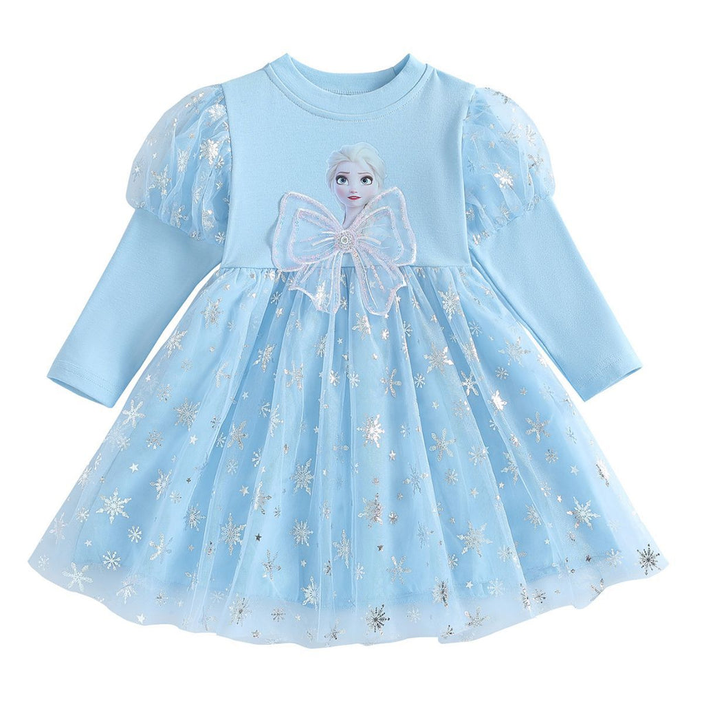 Elsa Lace New Girl Dress Bow Puff Toddler Princess Costume For Casual Wear Holiday Party Birthday