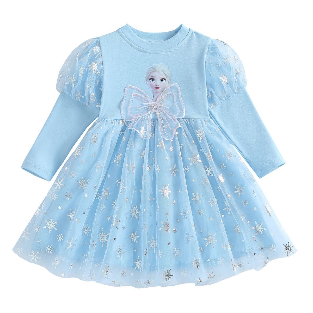Elsa Lace New Girl Dress Bow Puff Toddler Princess Costume For Casual Wear Holiday Party Birthday