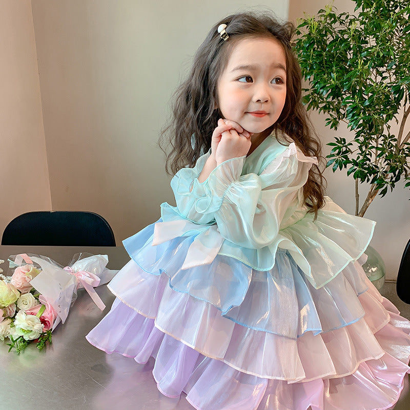 New Girl Dress Rainbow Toddler Princess Costume For Casual Wear Holiday Birthday Party