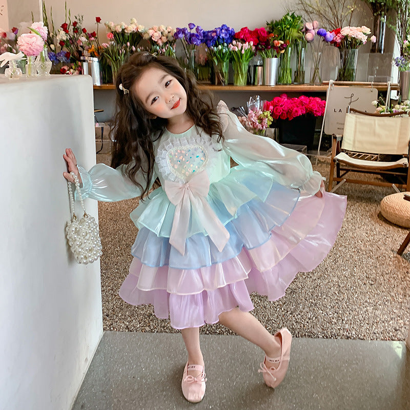 New Girl Dress Rainbow Toddler Princess Costume For Casual Wear Holiday Birthday Party