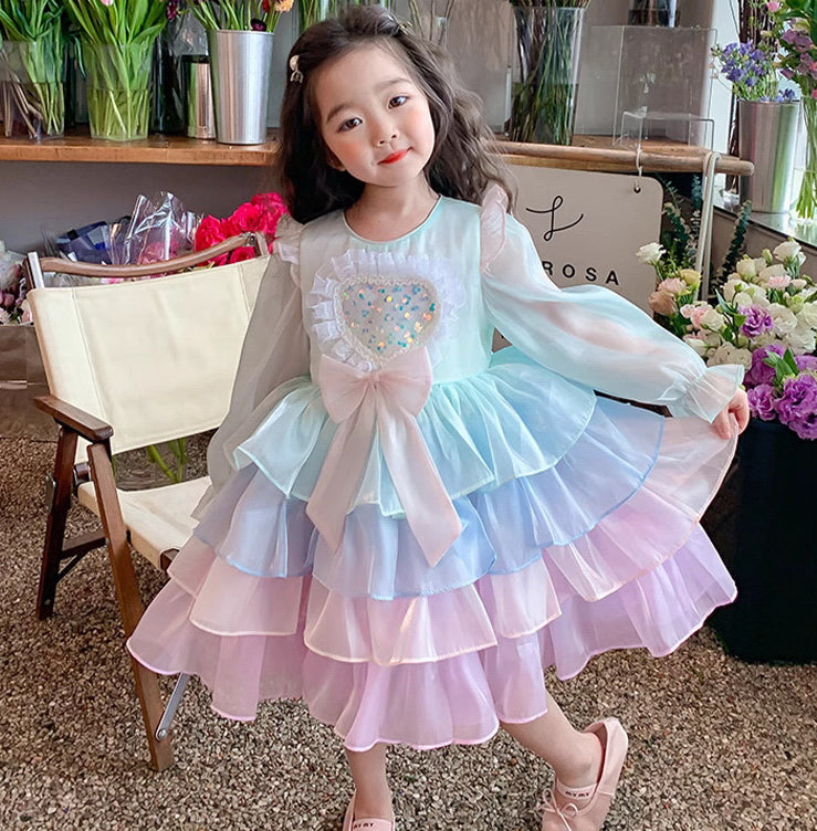 New Girl Dress Rainbow Toddler Princess Costume For Casual Wear Holiday Birthday Party