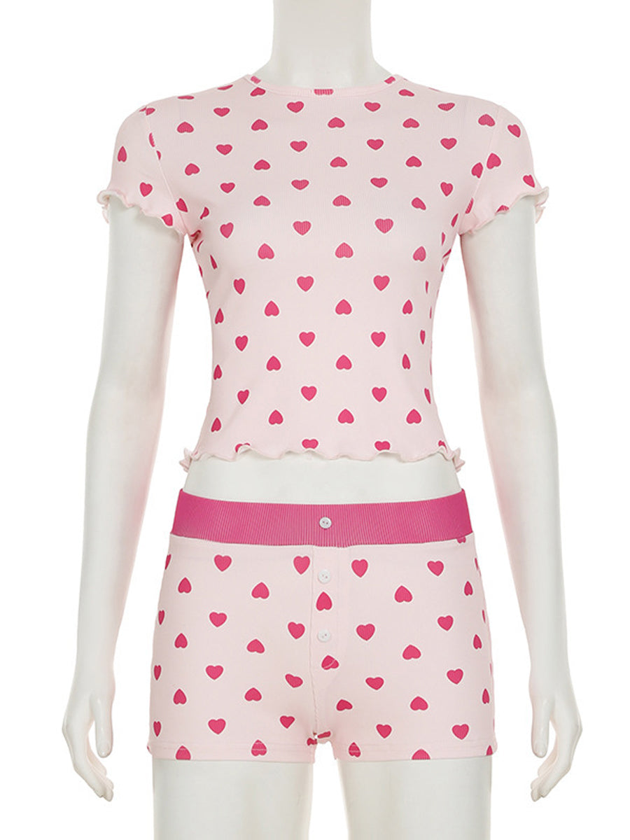 All My Love Heart Print Pajamas Set