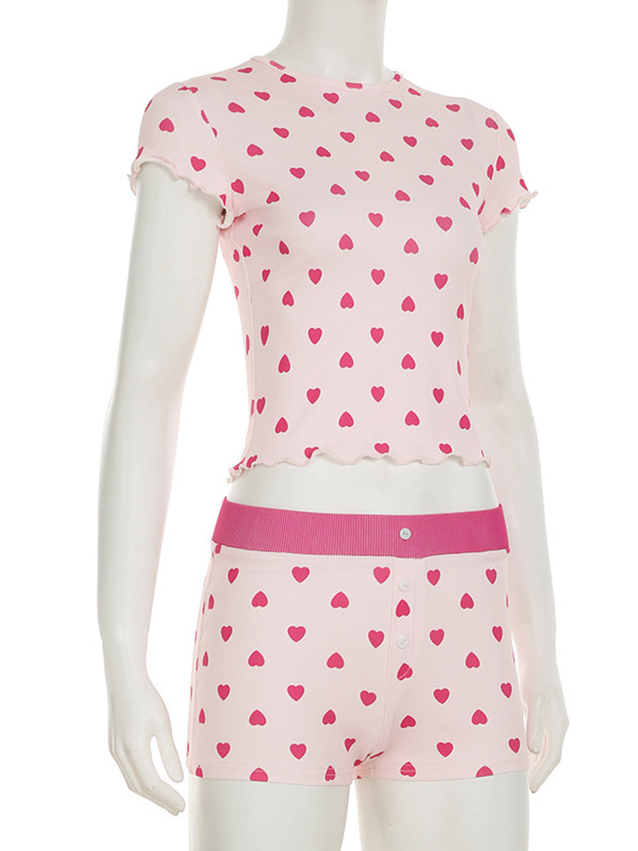 All My Love Heart Print Pajamas Set
