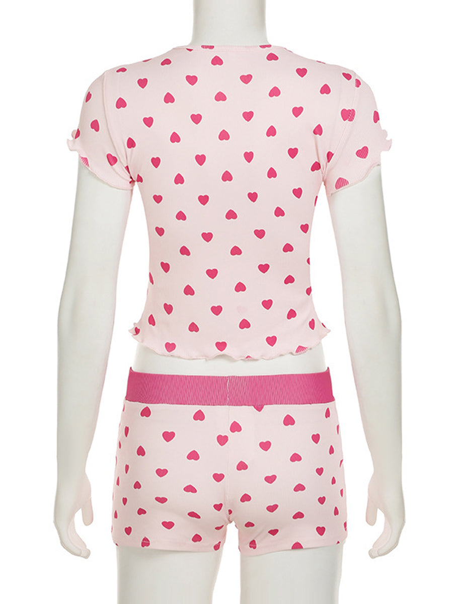All My Love Heart Print Pajamas Set