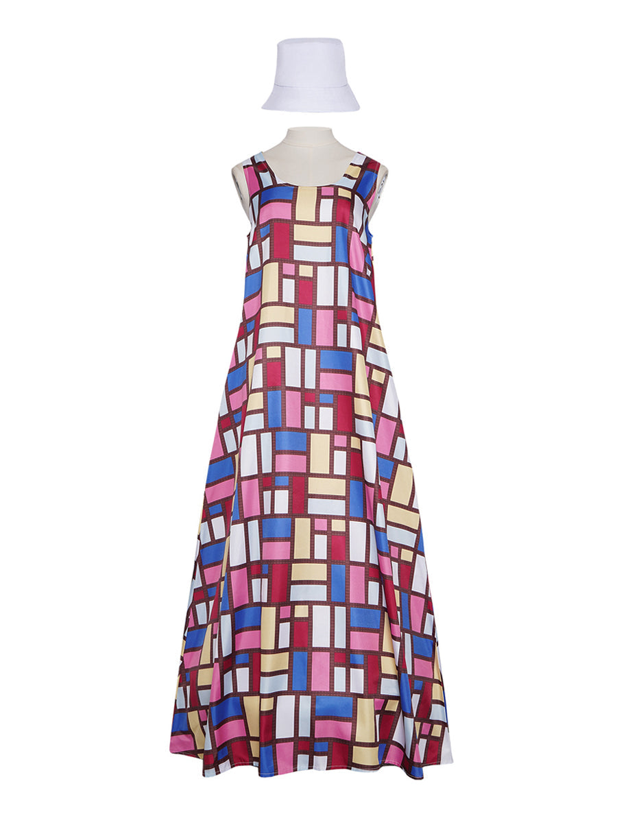 Geometric Print Sleeveless Maxi Dress Set for Women and Girls