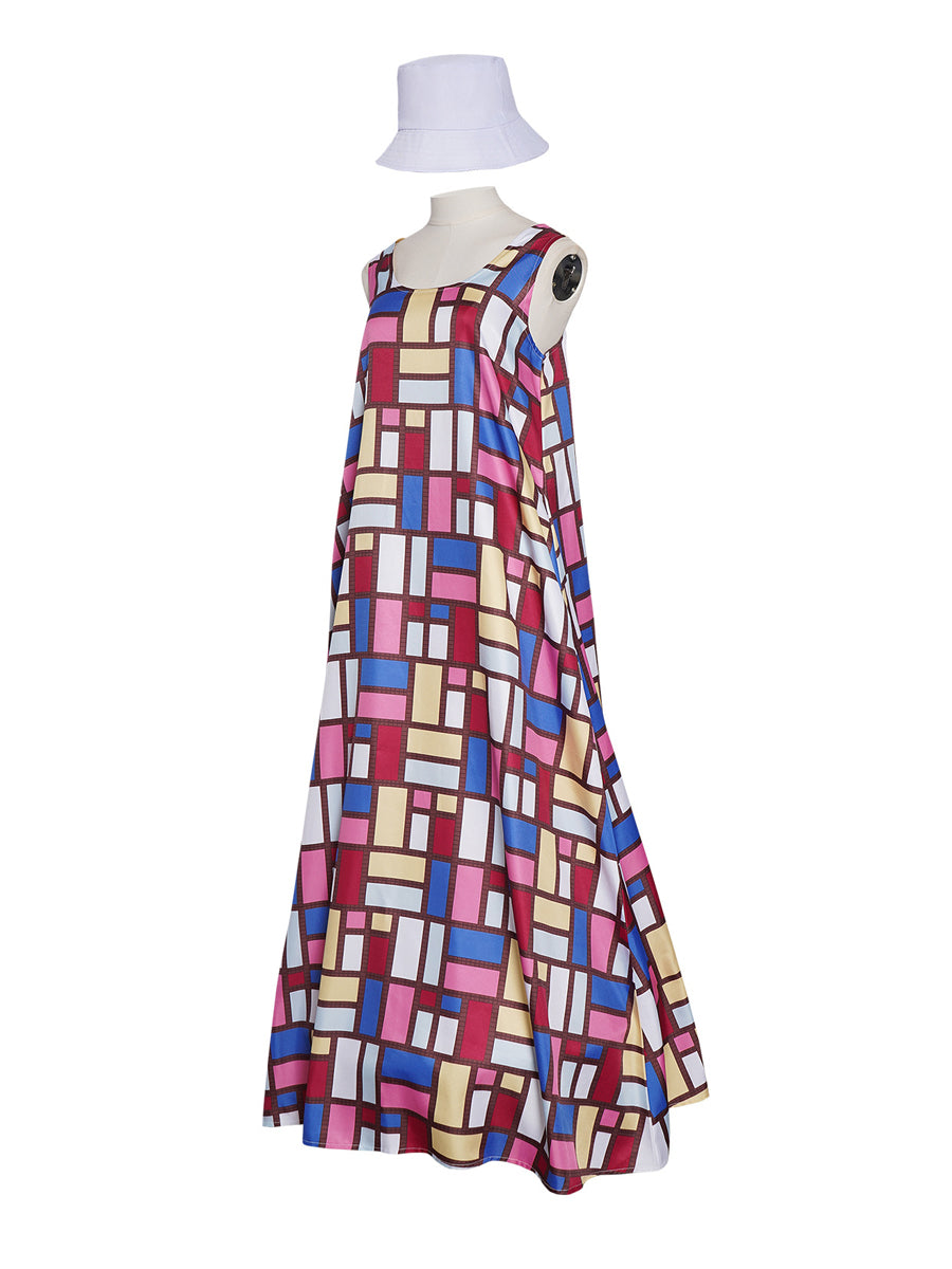 Geometric Print Sleeveless Maxi Dress Set for Women and Girls