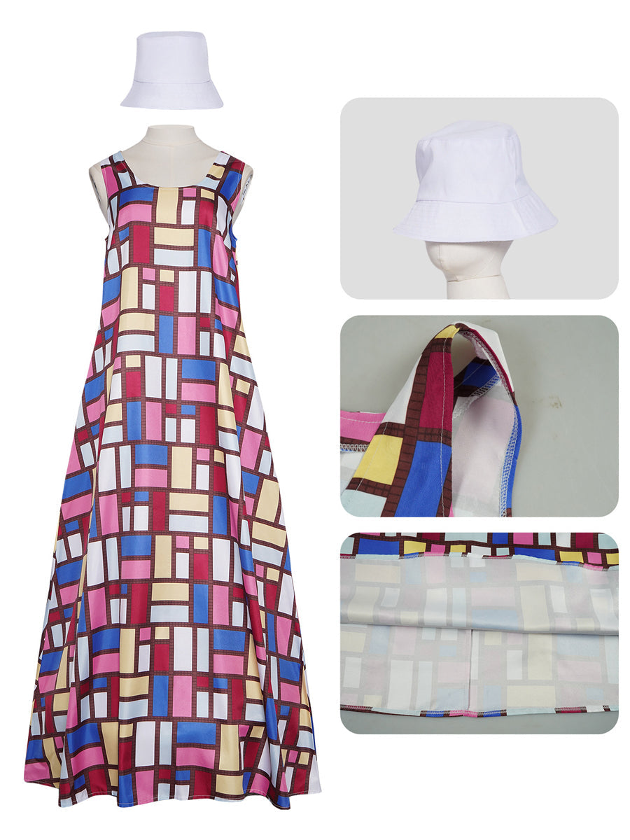Geometric Print Sleeveless Maxi Dress Set for Women and Girls