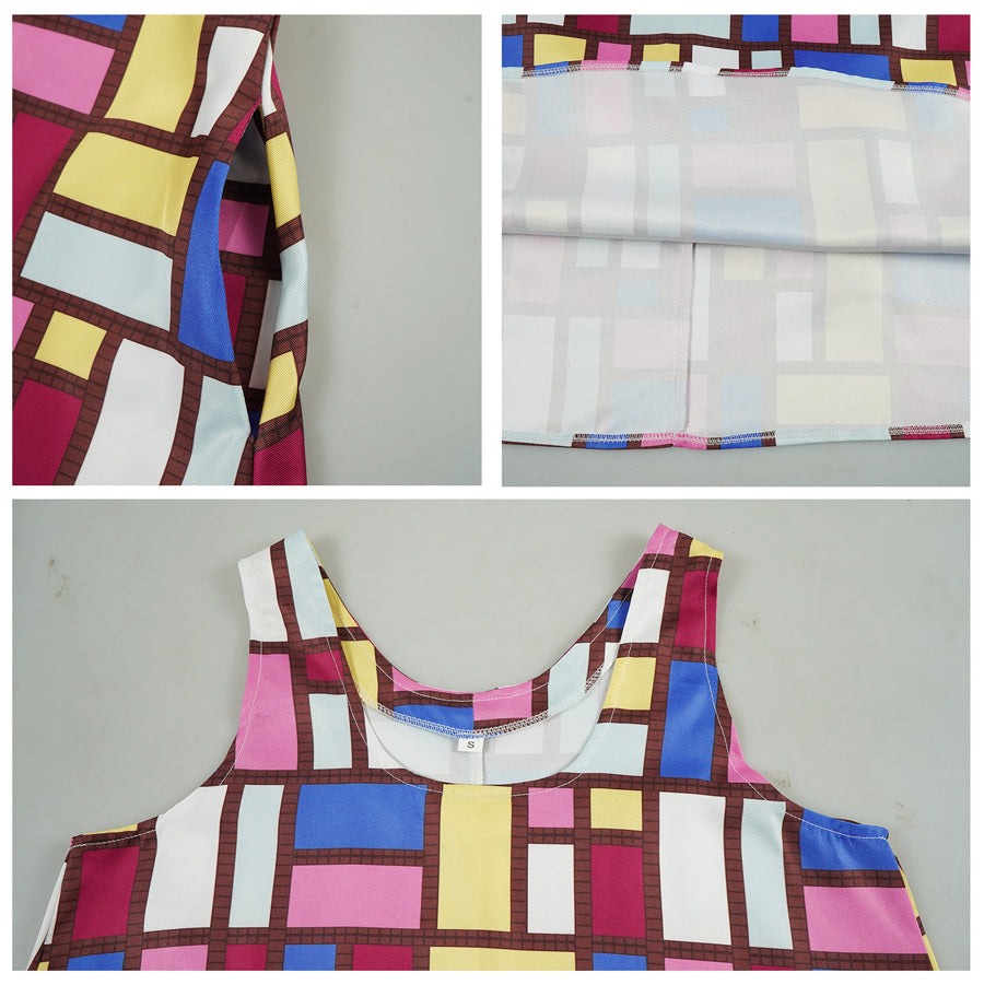Geometric Print Sleeveless Maxi Dress Set for Women and Girls