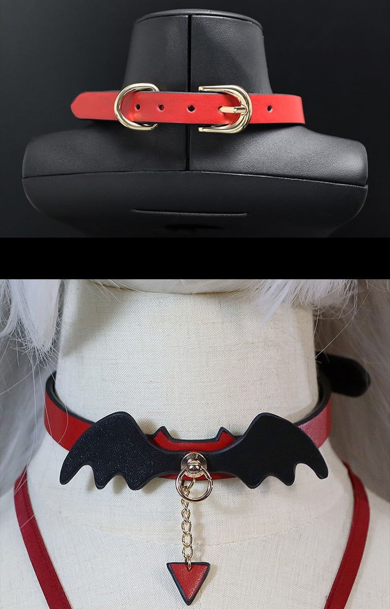 Faux Leather Bat Wing Choker Necklace