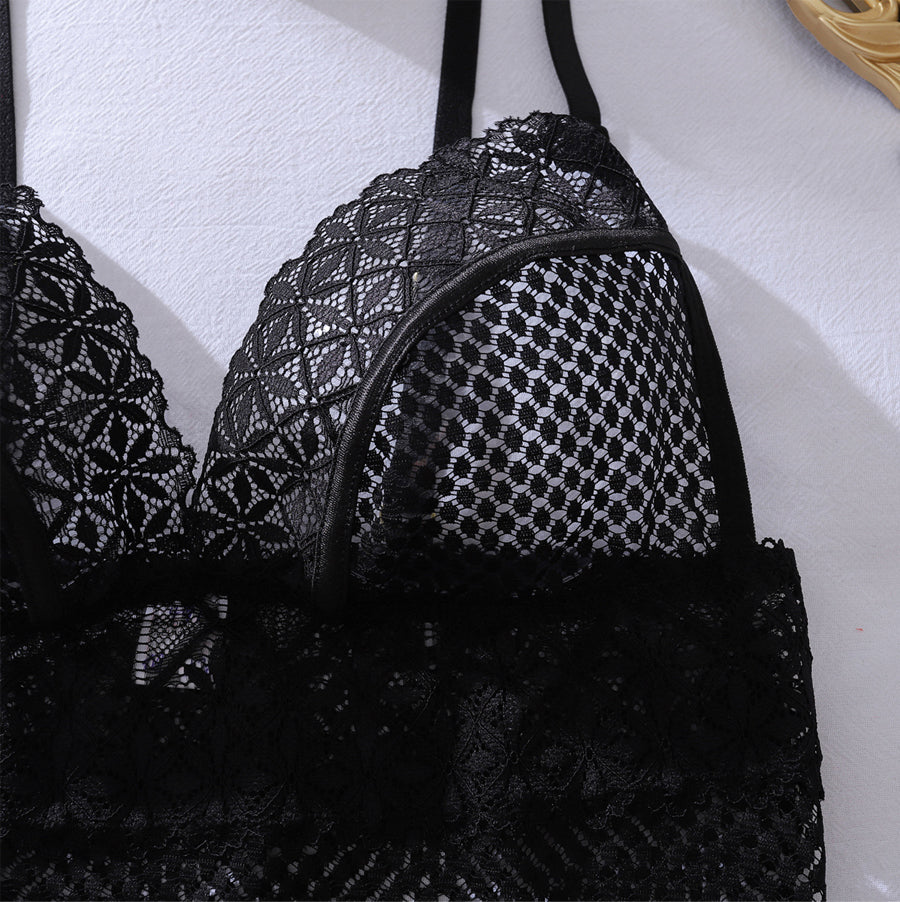 Black Geometric Lace Mesh Mini Dress Set