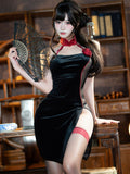 Black Halter Cheongsam Lingerie Set