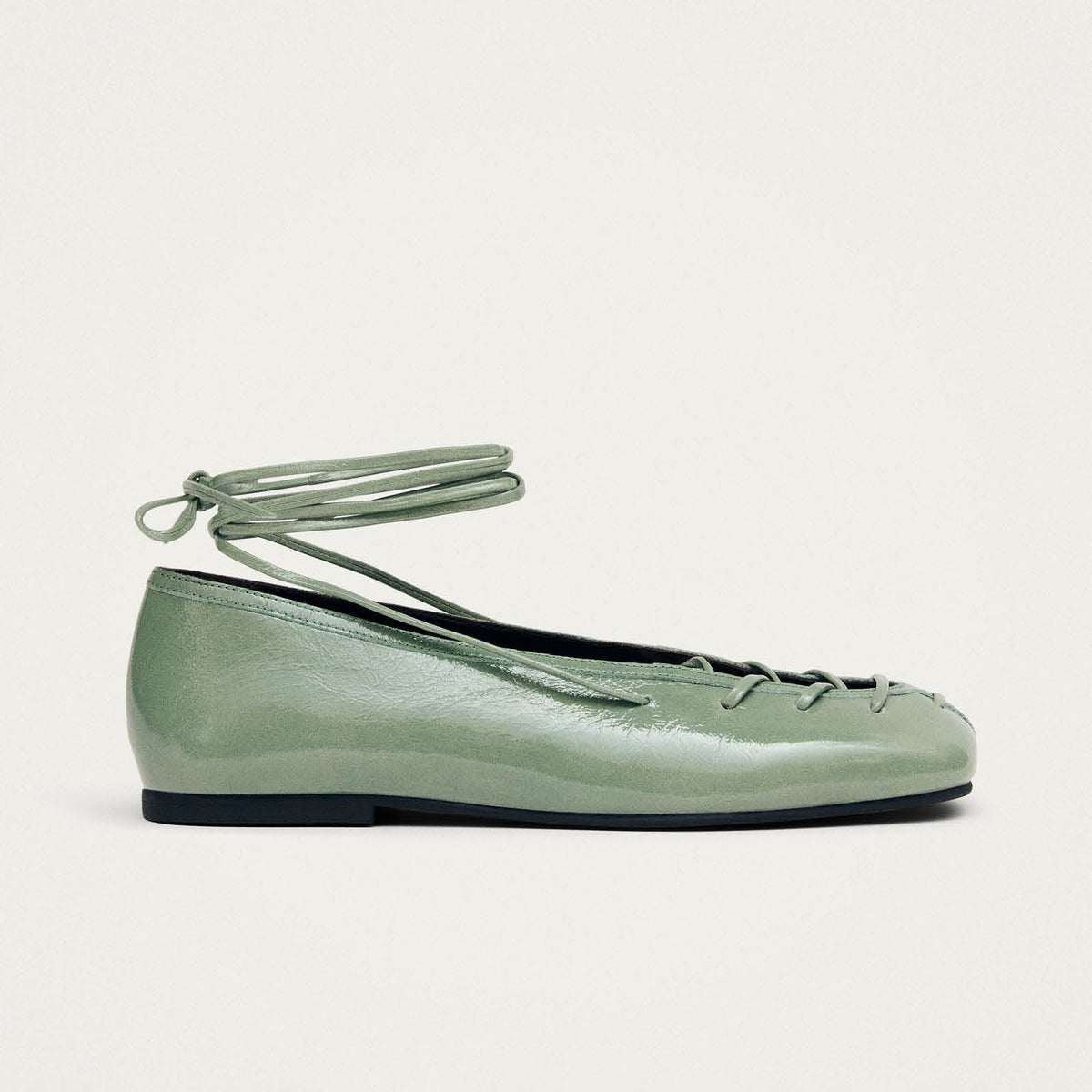 Bumi Onix Green Leather Ballet Flats