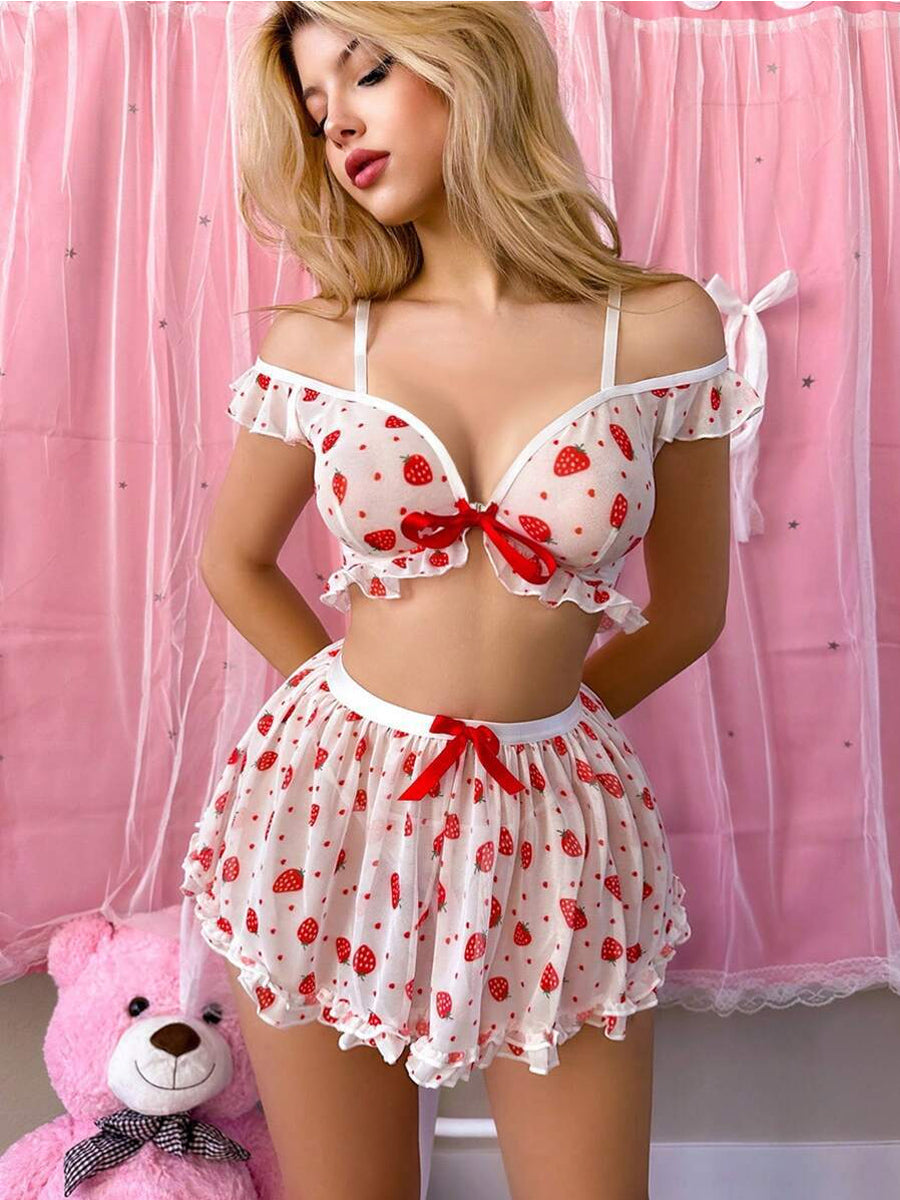 3 Piece Strawberry Lingerie Set