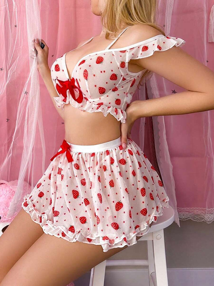 3 Piece Strawberry Lingerie Set