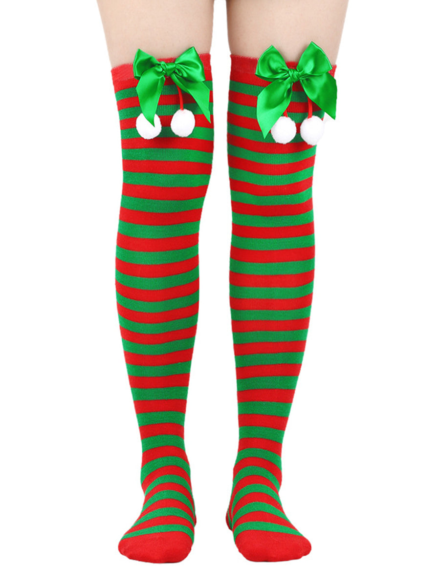 Christmas Striped Thigh High Socks