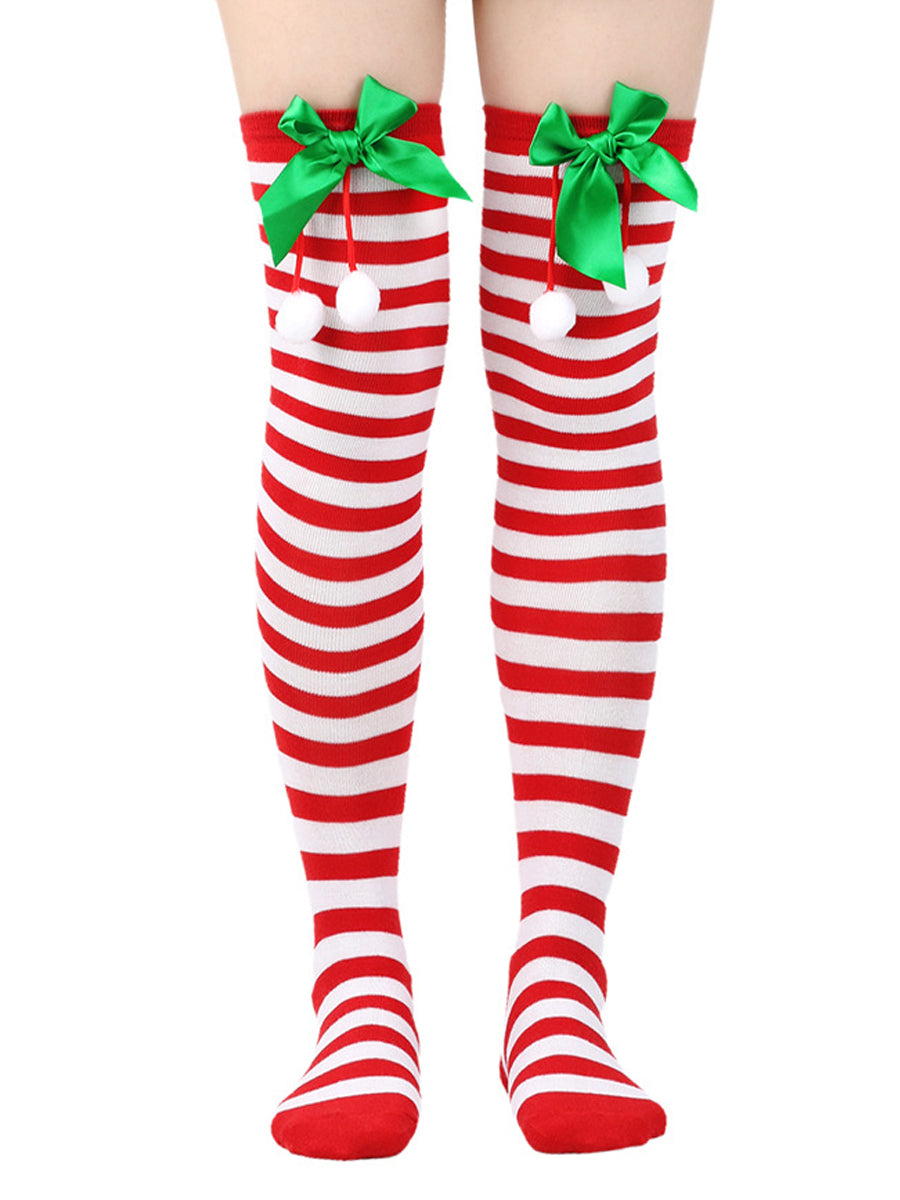 Christmas Striped Thigh High Socks
