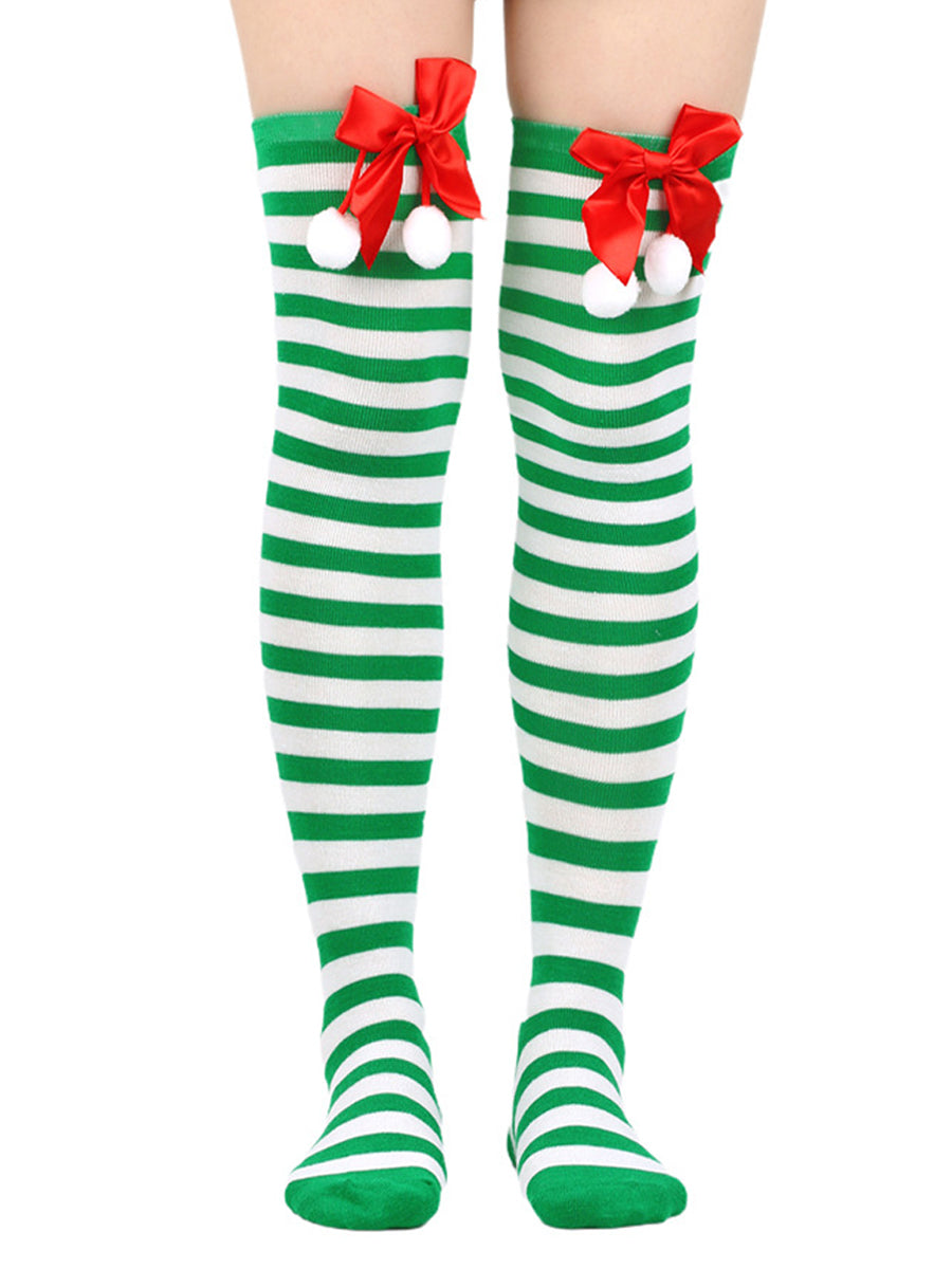 Christmas Striped Thigh High Socks