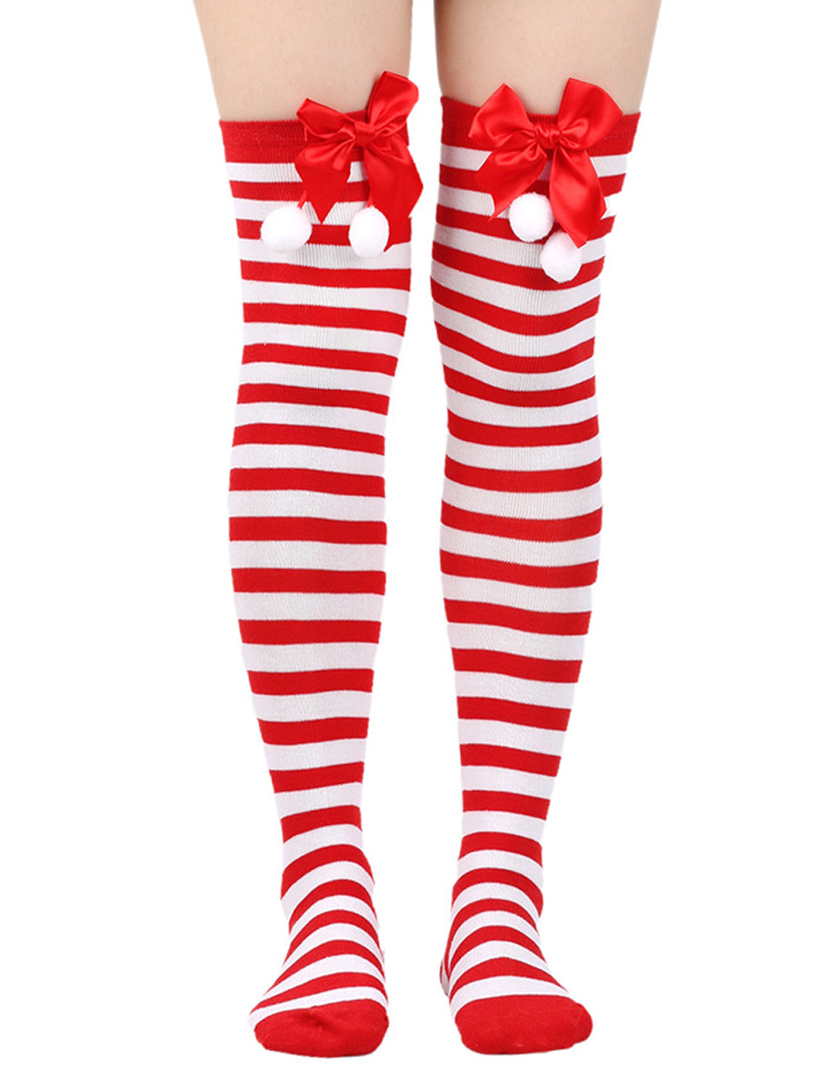 Christmas Striped Thigh High Socks