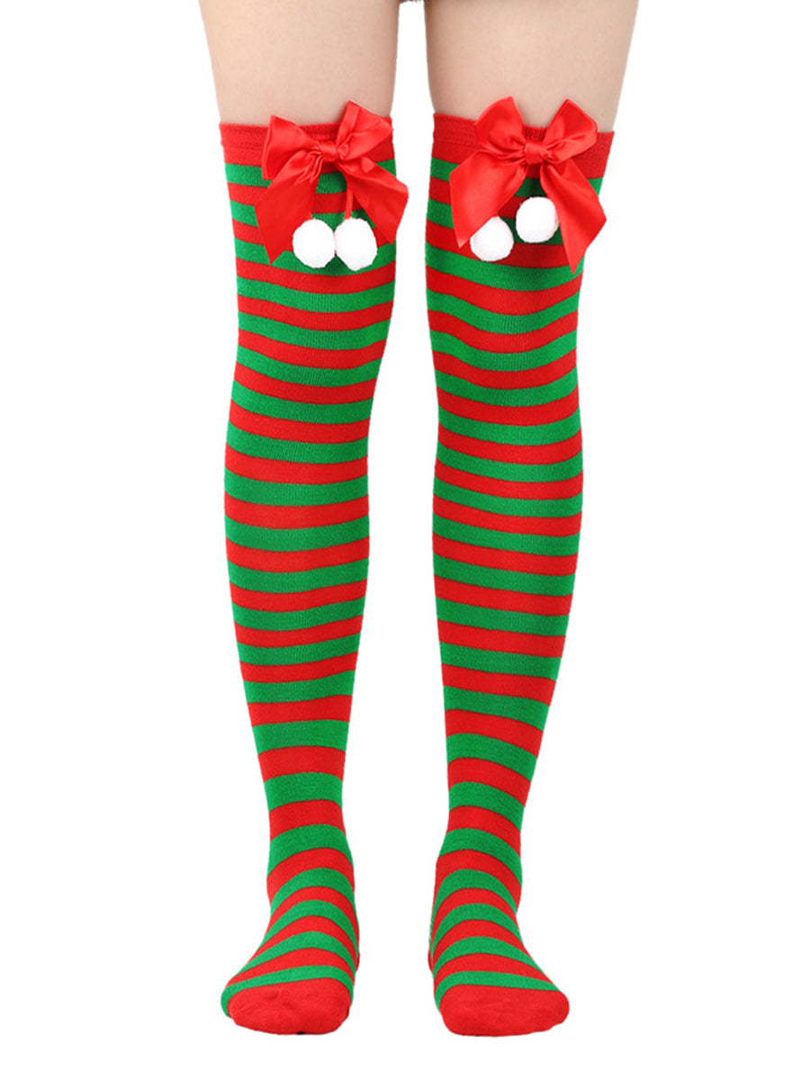 Christmas Striped Thigh High Socks