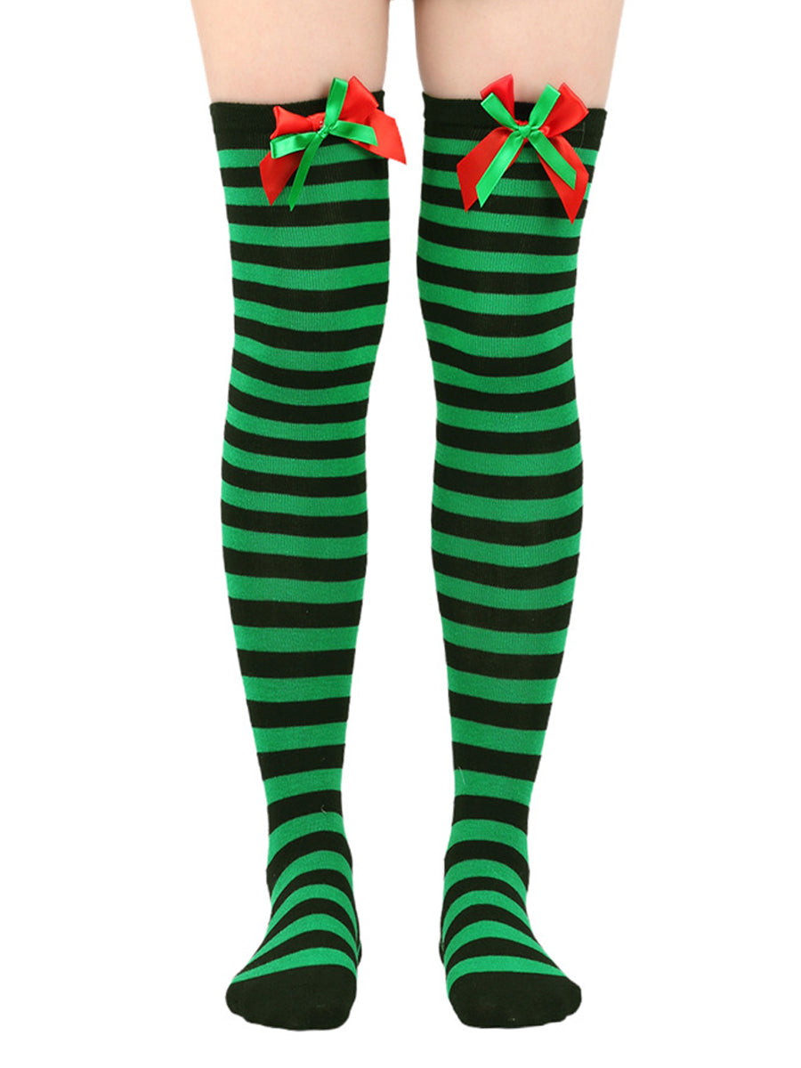 Christmas Striped Thigh High Socks