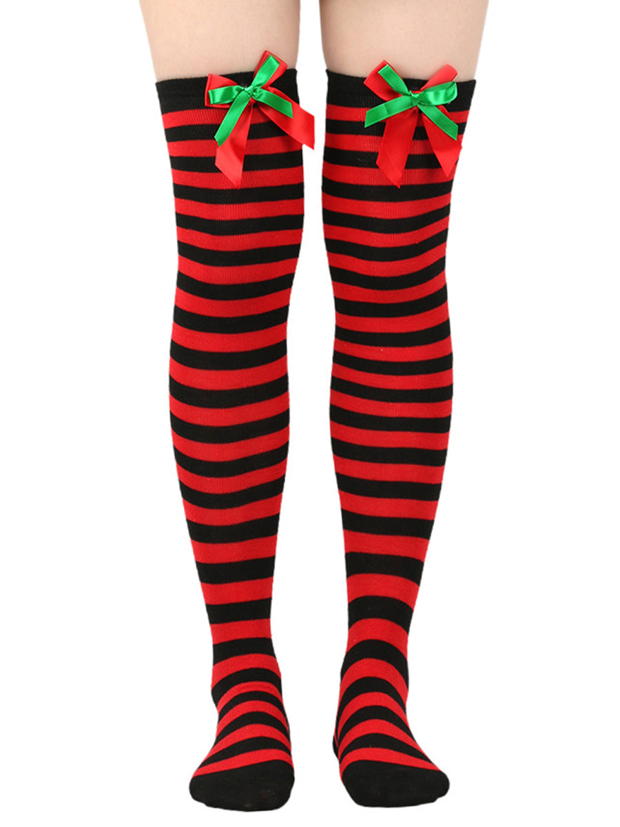 Christmas Striped Thigh High Socks
