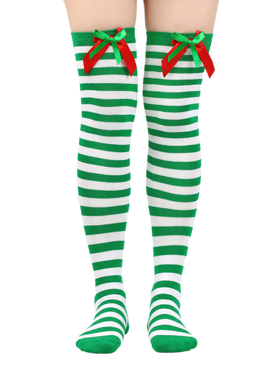 Christmas Striped Thigh High Socks