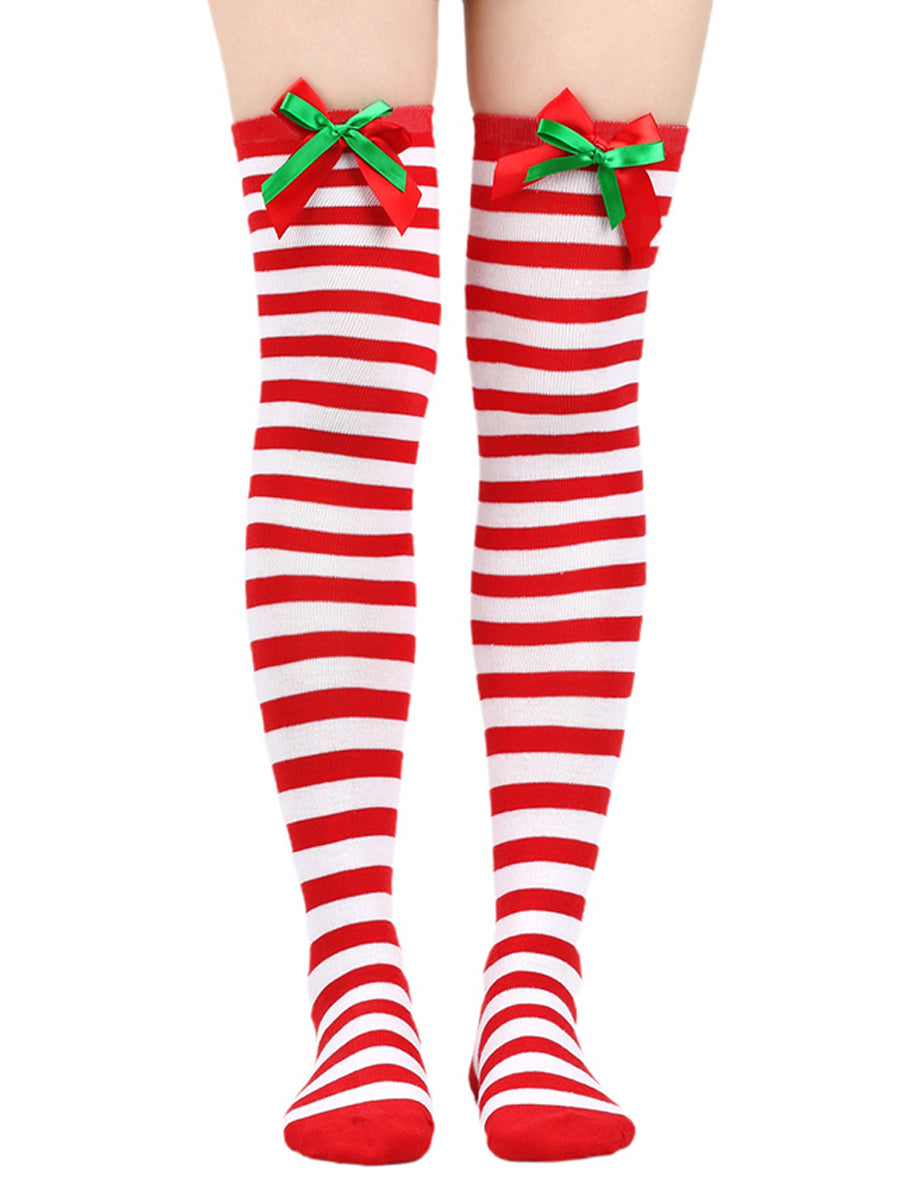 Christmas Striped Thigh High Socks