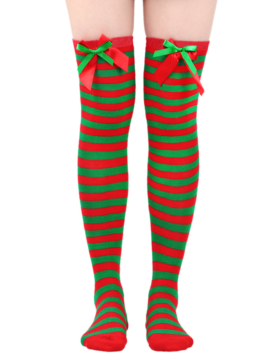 Christmas Striped Thigh High Socks