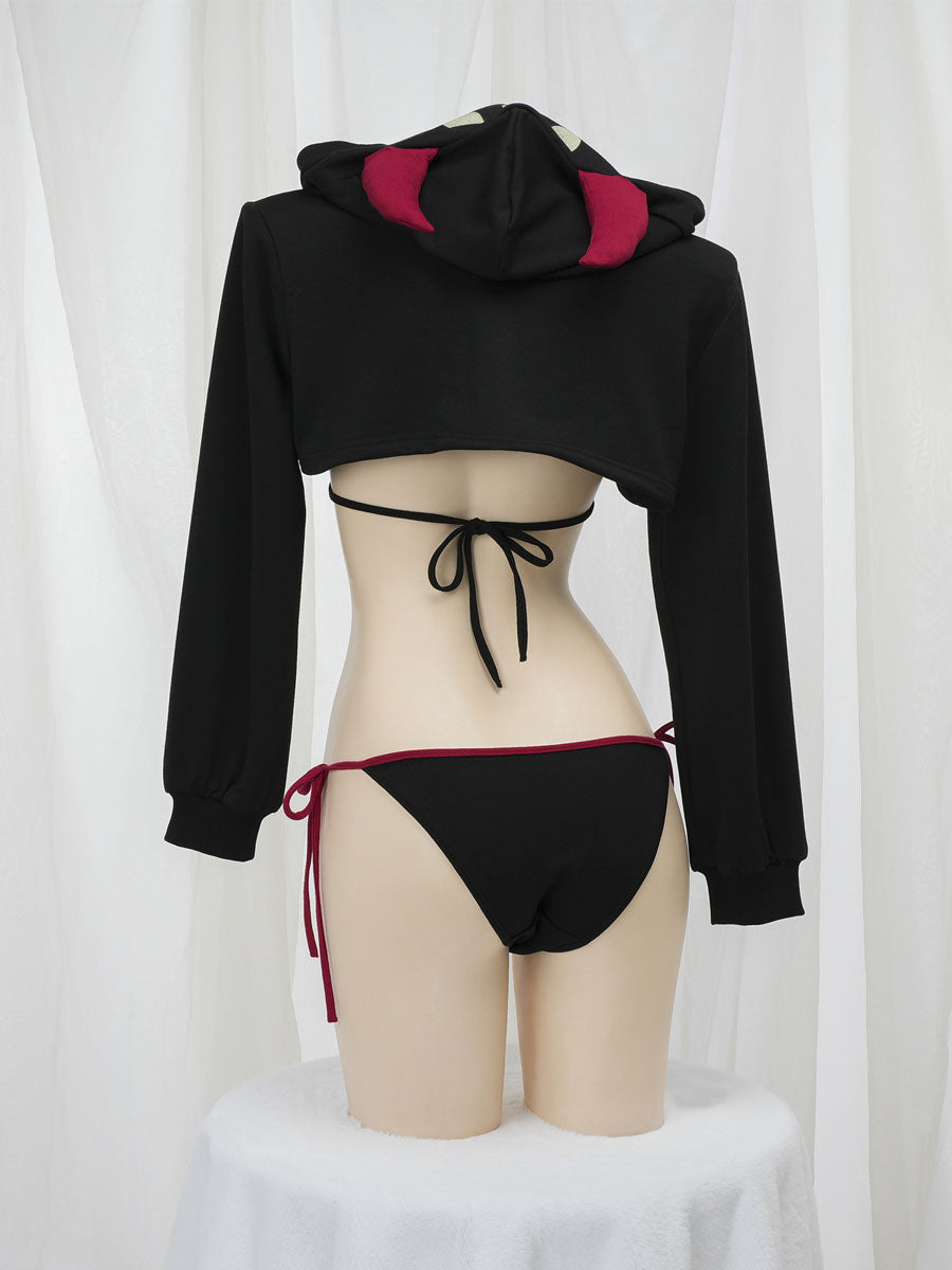 Devil Cropped Hoodie with Bikini