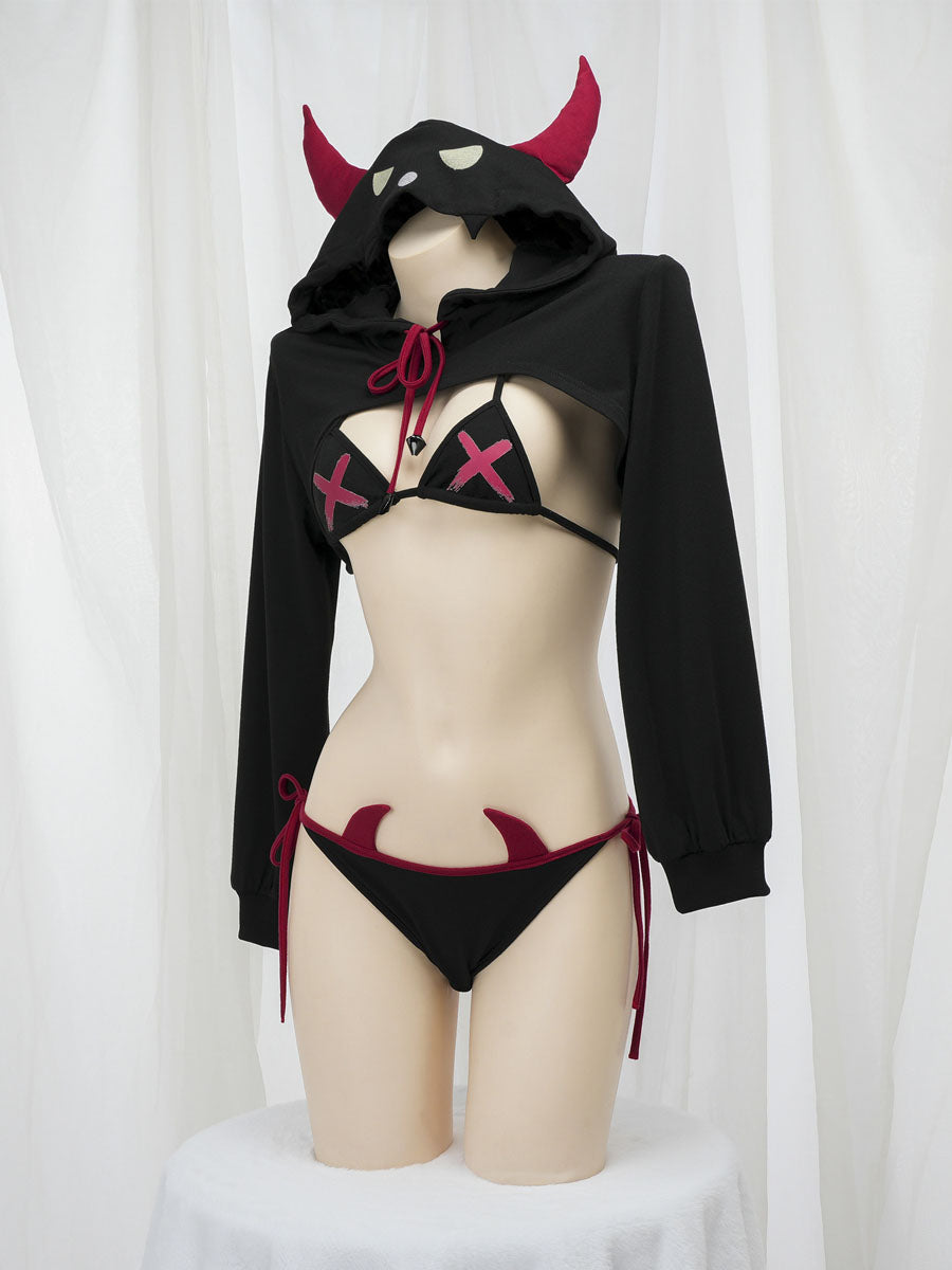 Devil Cropped Hoodie with Bikini