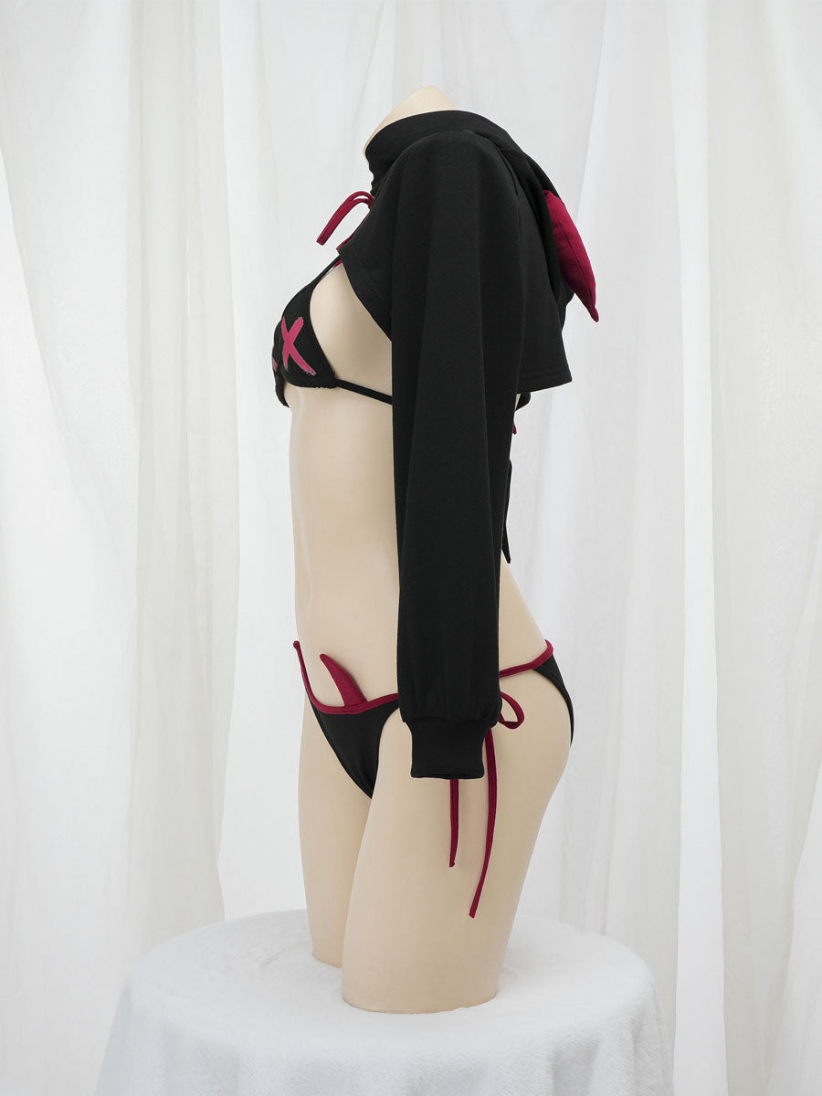 Devil Cropped Hoodie with Bikini